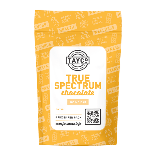 Tayco Farms True Spectrum chocolate bar pouch, front label
