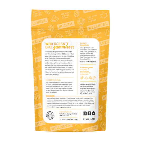 Tayco Farms True Spectrum gummy pouch, back label