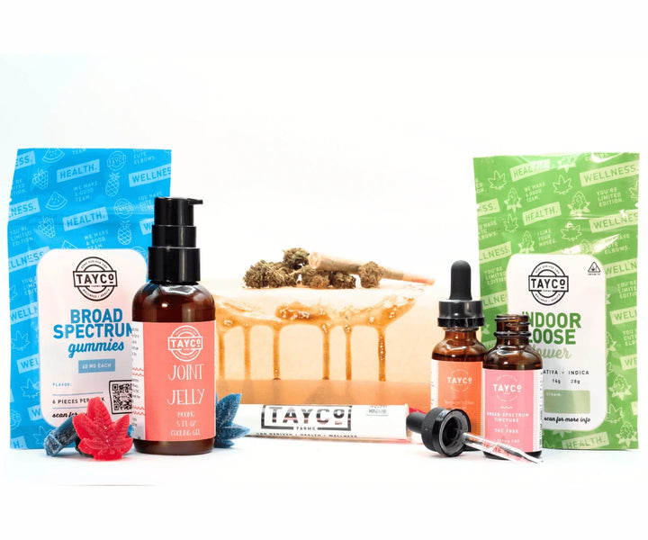 Tayco Farms assortment of hemp gummies, tinctures and topicals