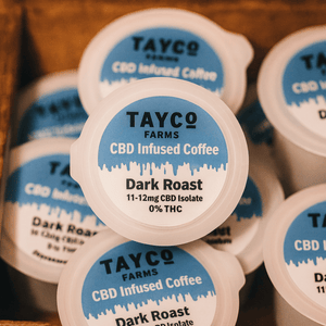 Tayco Farms CBD Infused Coffee pods stacked together