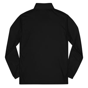 Back view of a black Tayco Farms Adidas quarter-zip pullover