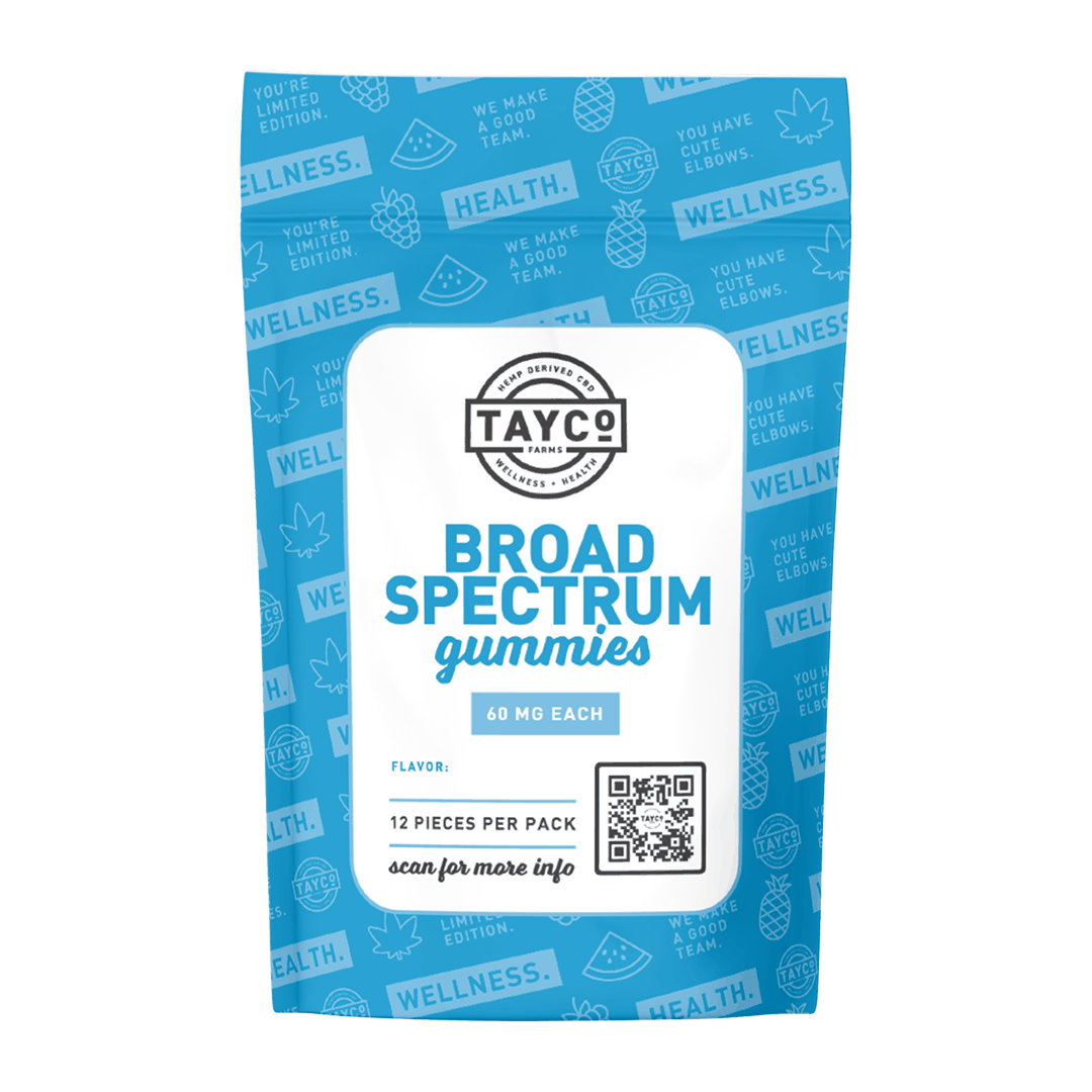 Tayco Farms Broad Spectrum gummies twelve piece pouch