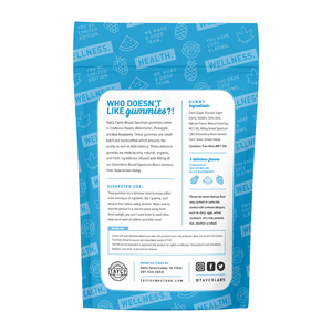 Tayco Farms Broad Spectrum gummy pouch, back label