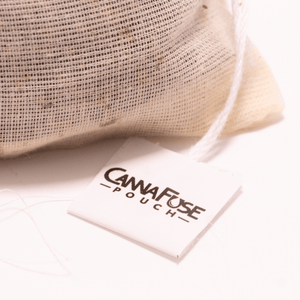 Close-up of a CannaFuse branded mesh infusion pouch
