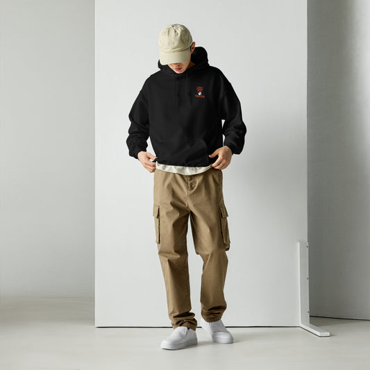 Front view of a black Tayco Farms signature hoodie
