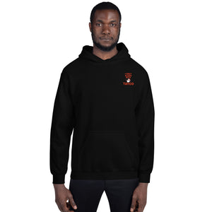 Front view of a black Tayco Farms signature hoodie