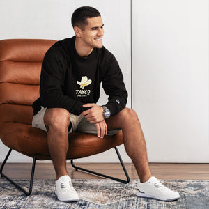 Front view of a black Tayco Farms western Champion sweatshirt