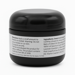 Tayco Farms Herbal Haze salve jar, back label