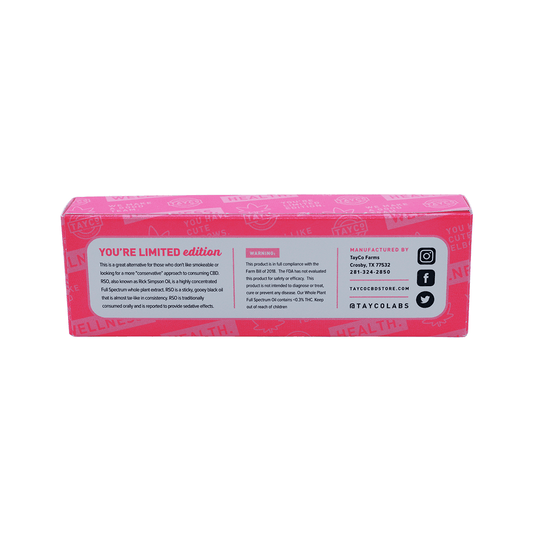 Tayco Farms RSO oil syringe carton, back label