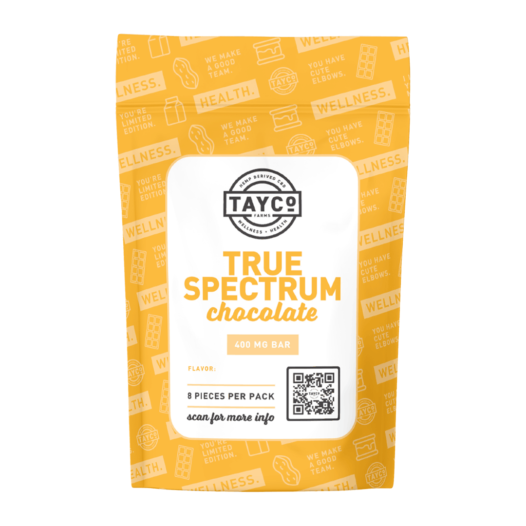 Tayco Farms True Spectrum chocolate bar pouch, front label