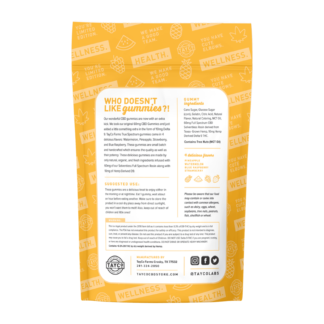 Tayco Farms True Spectrum gummy pouch, back label