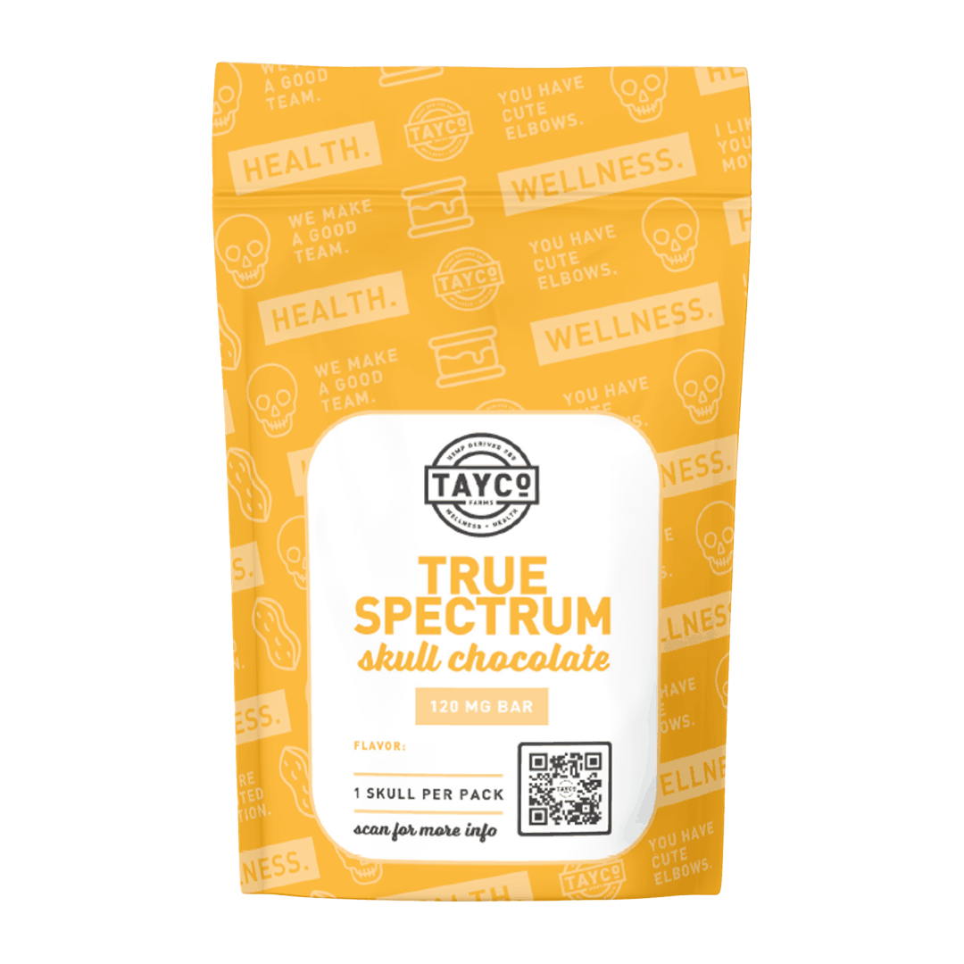 Tayco Farms True Spectrum skull chocolate pouch, front label